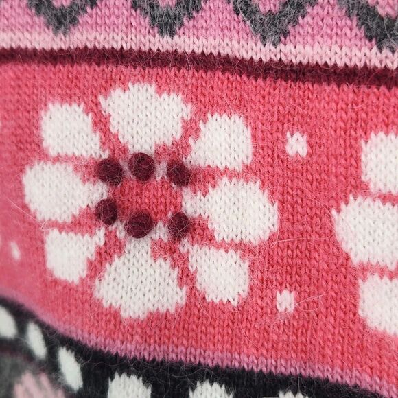 Islandic Design Angora Blend Cardigan Sweater Medium Crochet Floral Fair Isle - Picture 4 of 12